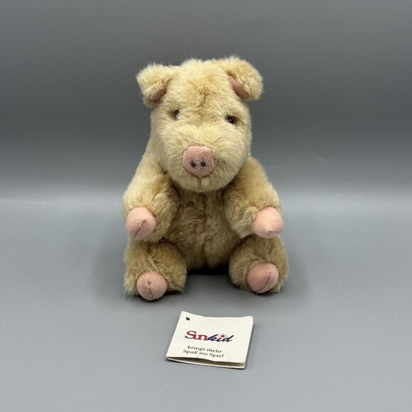 Vintage Sunkid Pig Piglet Plush Stuffed Animal Mohair 6" - Picture 1 of 10